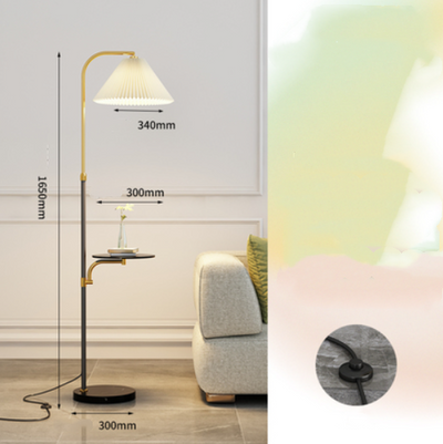 Lámpara de Pie para Sala con Pantalla Plisada y Base de Madera Maciza - Image 6