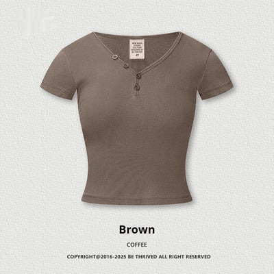 Blusa Retro Americana Slim Fit Cuello V Manga Corta - Image 6
