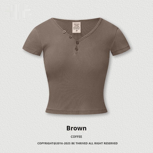 Blusa Retro Americana Slim Fit Cuello V Manga Corta - Image 6