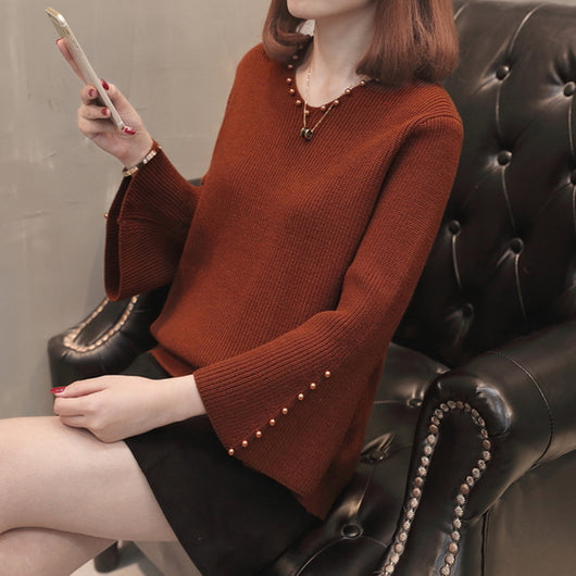 Suéter Suelto Coreano para Mujer con Cuello V y Detalles de Perlas - Image 5