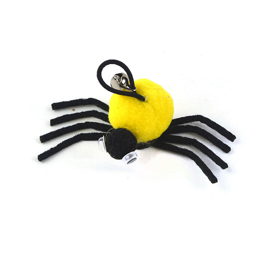 Orange and black plush spider cat toy with googly eyes and a silver bell on a white background. - Image 6