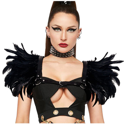 Hombreras de Cuero Punk Gothic con Plumas - Estilo Europeo y Americano - Image 5