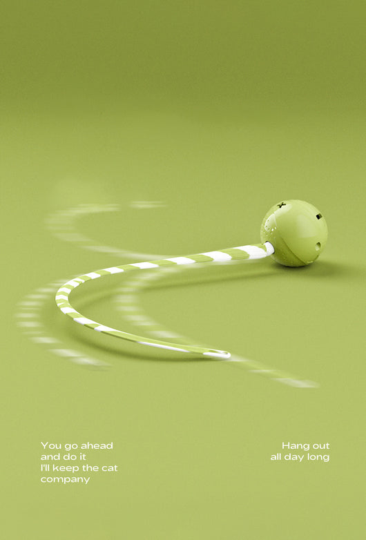 Light green interactive cat ball toy with a green and white striped flexible wand, shown with a white USB charging cable. - Image 9
