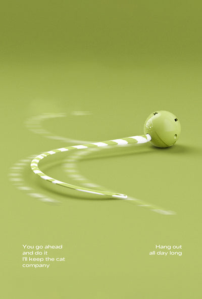 Light green interactive cat ball toy with a green and white striped flexible wand, shown with a white USB charging cable. - Image 9