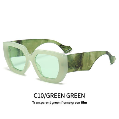 Beige square frame sunglasses with dark gray lenses, featuring a thick, fashion-forward design. - Image 15