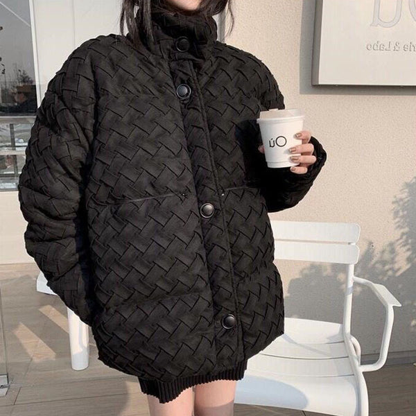 Chaqueta Acolchada Unisex 400g con Tejido Trenzado Negro