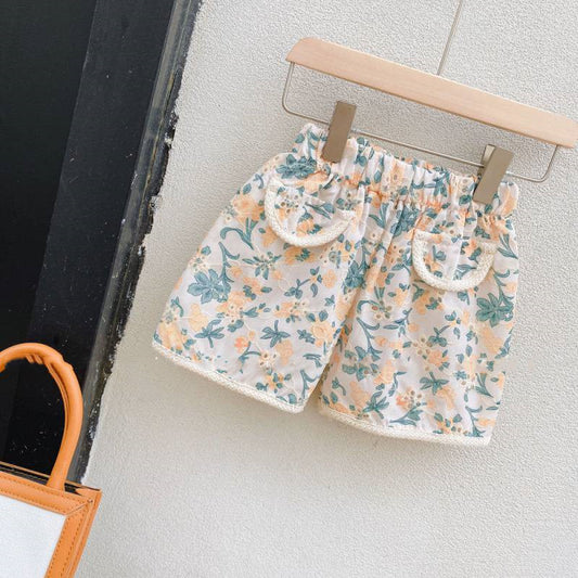 Conjunto Infantil Estilo Western Retro con Flores Caladas - Blusa y Short - Image 2