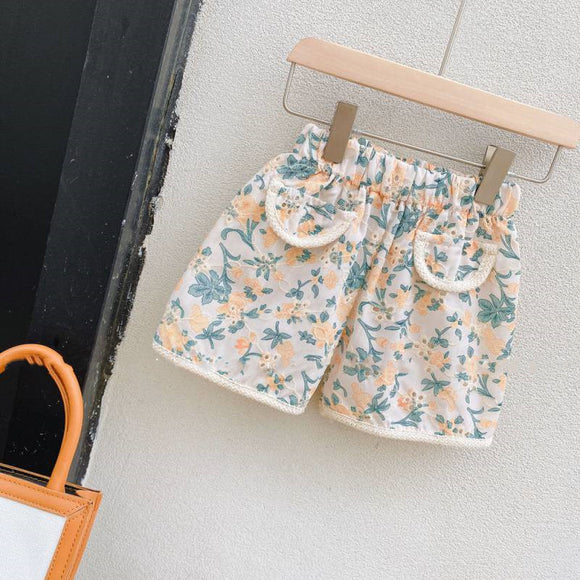 Conjunto Infantil Estilo Western Retro con Flores Caladas - Blusa y Short