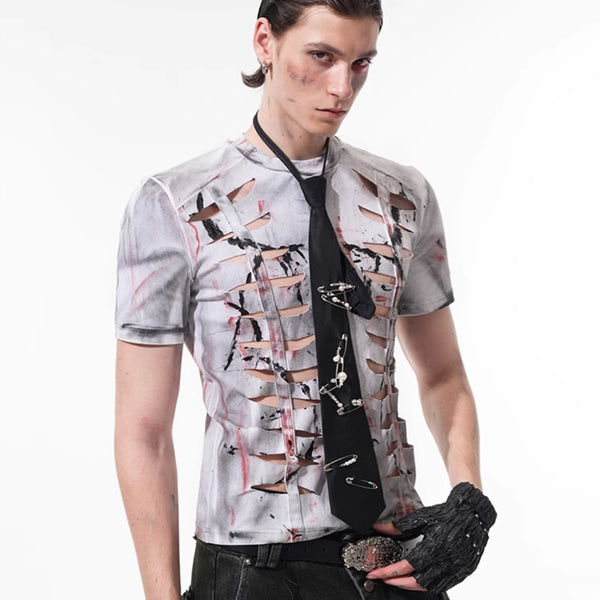 Playera Ajustada con Recortes Hueco para Hombre - Manga Corta Elástica