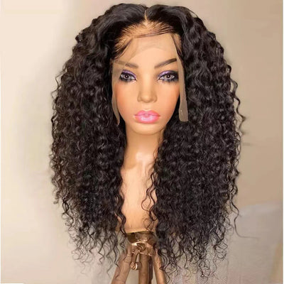 Peluca Rizada Estilo Europeo Encaje Frontal Fibra Sintética Cabello Medio