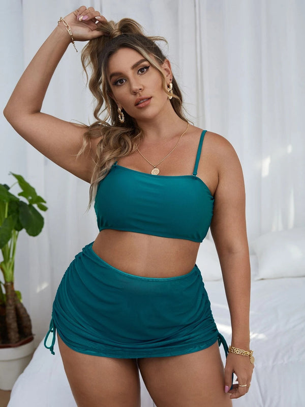 Traje de Baño Dividido de Tres Piezas para Mujer Talla Grande