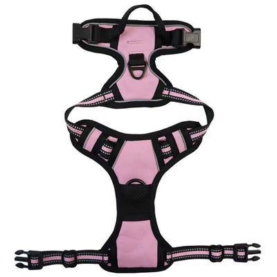 Red and black dog harness with reflective strips, adjustable straps, and a top handle for secure pet control. - Image 27