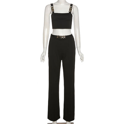 Conjunto de Pantalón Casual Cintura Alta con Top Tubo Encadenado - Image 3