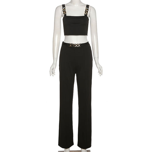 Conjunto de Pantalón Casual Cintura Alta con Top Tubo Encadenado - Image 3