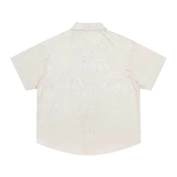 Camisa Manga Corta Jacquard Floral Tono Liso