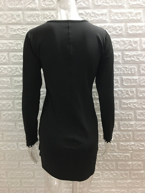 Falda Ajustada Elegante con Cuello Redondo y Mangas Largas