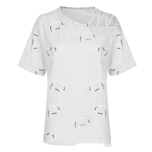Camiseta Manga Corta Cuello Redondo Estampado Love Hombro Descubierto Mujer - Image 4