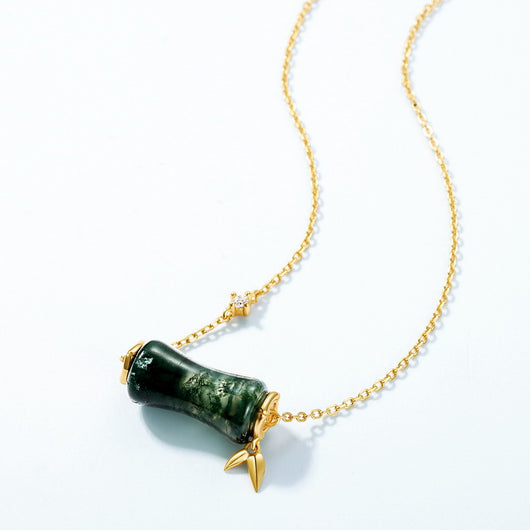 Collar de Piedra Musgo Verde y Bambú Natural - Image 3
