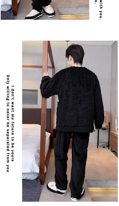 Pijama Térmico de Terciopelo Coral para Hombre - Abrigo Invierno - Image 17
