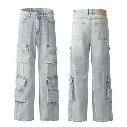 Overol Denim Claro para Hombre con Múltiples Bolsillos y Corte Recto Ancho - Image 6