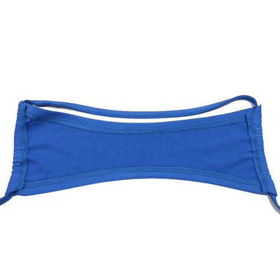 Blue three-piece bikini set with floral appliques on the triangle top, thong bottom, and matching ruched maxi skirt. - Image 19