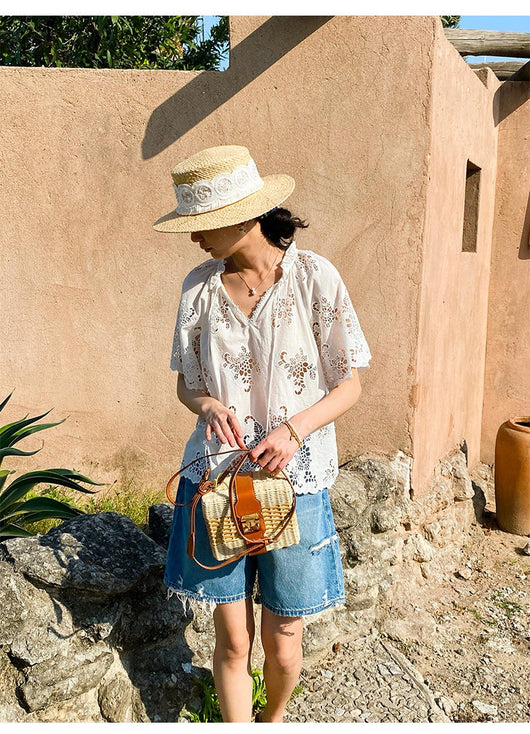 Blusa Blanca Estilo Francés con Encaje Bordado y Manga Corta - Image 18