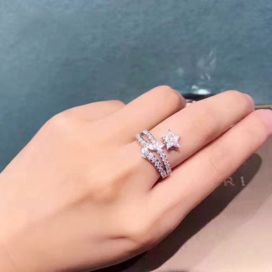 Anillo de Compromiso Estrella de Cinco Puntas con Incrustaciones de Microdiseño Estilo Europeo y Americano - Image 2