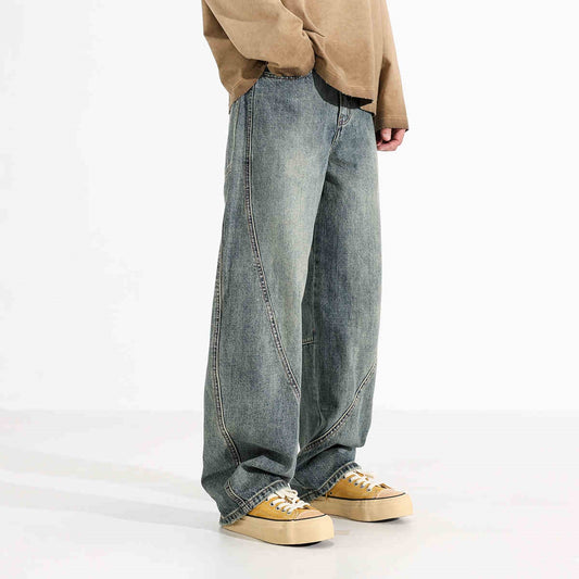 Jeans Sueltos Retro Desgastados de Pierna Ancha para Hombre