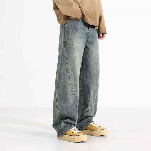 Jeans Sueltos Retro Desgastados de Pierna Ancha para Hombre