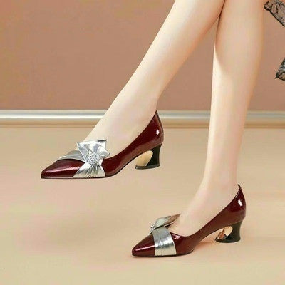 Zapatos de Tacón Medio Puntiagudo con Combinación de Colores para Mujer - Image 28
