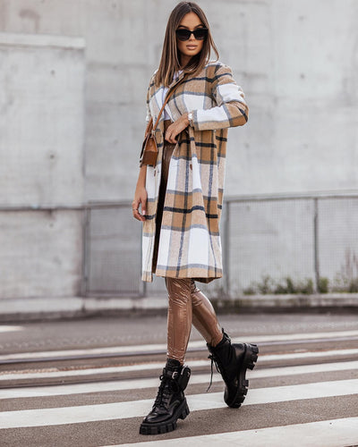 Abrigo de Lana Cuadrille Largo Cepillado Estilo Europeo y Americano para Otoño e Invierno - Image 14