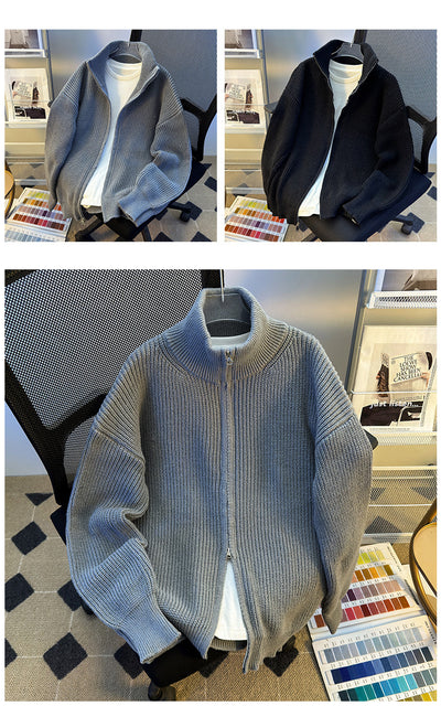 Cardigan Tejido Hip-Hop Retro con Cierre - Suéter Cálido para Hombre - Image 11