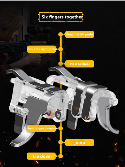 Pair of transparent and silver mobile gaming triggers with pistol-grip style levers for smartphone attachment. - Image 13