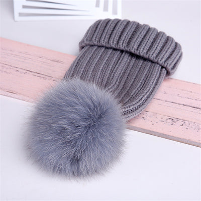 Gorro de Lana con Pompón de Piel Real de Mapache y Zorro - Image 23
