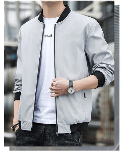 Chaqueta Hombre Primavera Otoño Cuello Alto Diseño Liso - Image 28