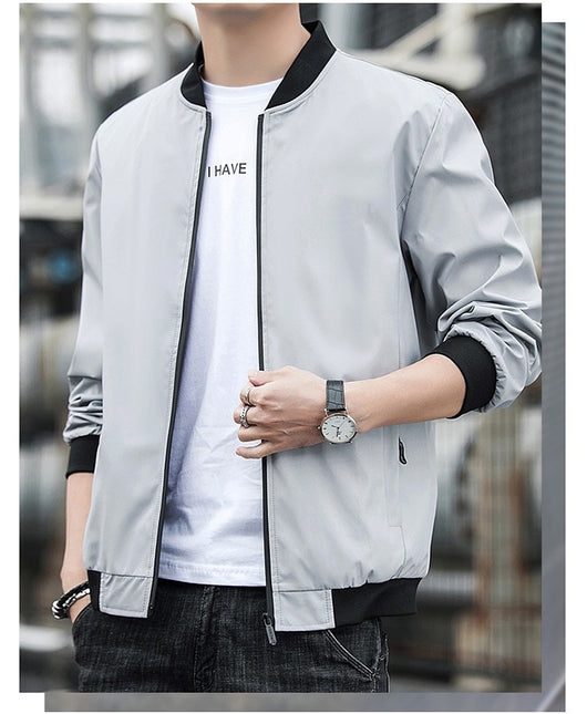 Chaqueta Hombre Primavera Otoño Cuello Alto Diseño Liso - Image 28