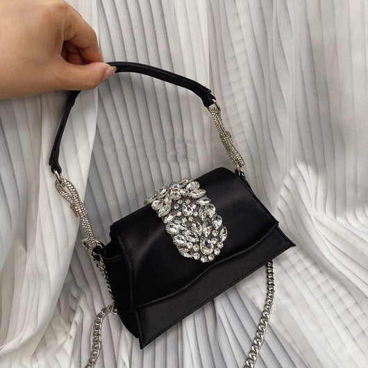 Bolso Cuadrado Pequeño de Seda Satinada con Moño Diamante - Image 11