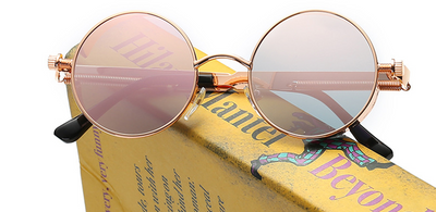 Austin Powers vintage round metal frame sunglasses with clear lenses, gold frames, and black temple tips. - Image 36