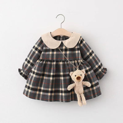 Vestido Cuadros Coreano con Bolsa Osito para Niñas - Image 5