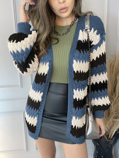 Cardigan Tejido con Combinación de Colores - Estilo Casual Moderno - Image 11