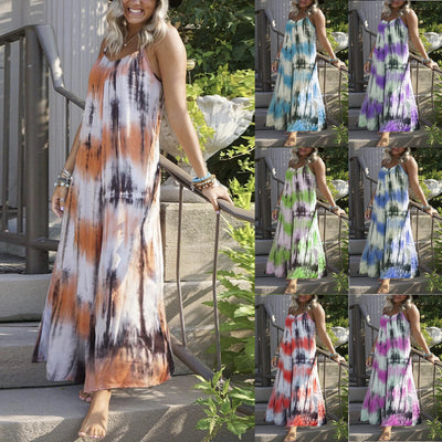 Vestido Slip con Estampado Tie Dye y Rayas para Talla Grande