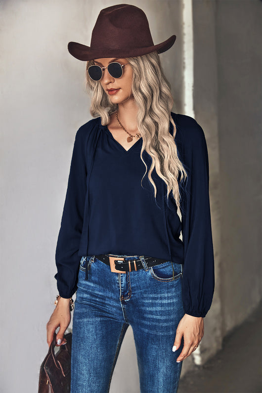 Blusa Escote V Manga Larga Color Liso - Diseño Elegante y Versátil - Image 6