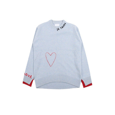 Suéter Tejido a Mano con Cuello Redondo y Mangas Combinadas - Diseño Love - Image 5