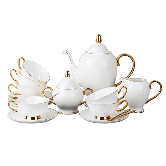 Conjunto de Xícara e Pires de Porcelana Fina com Detalhes Dourados para Chá da Tarde