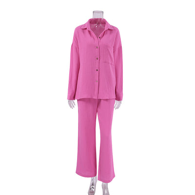 Pijama de Algodón Crepe Versátil - Conjunto Dos Piezas Holgado para Casa y Salida - Image 5