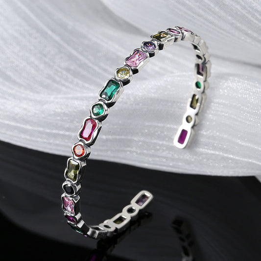 Pulsera Plata con Zircones Arcoíris Geométricos Vintage para Niña - Image 2