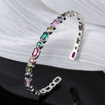 Pulsera Plata con Zircones Arcoíris Geométricos Vintage para Niña - Image 2