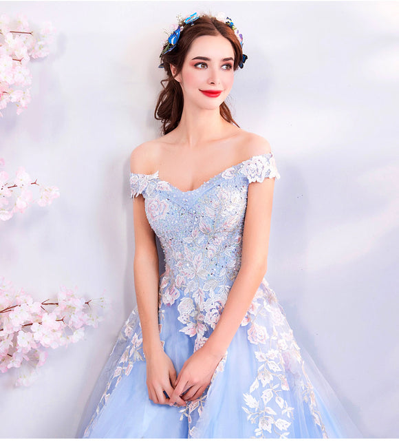 Vestido de Noche para Boda con Flores Azules - Diseño Elegante para Dama de Honor