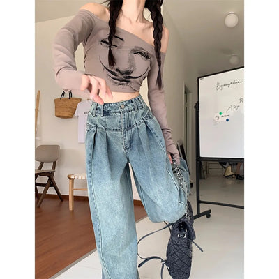 Pantalones Denim Ancho Efecto Adelgazante para Mujer - Otoño - Image 9