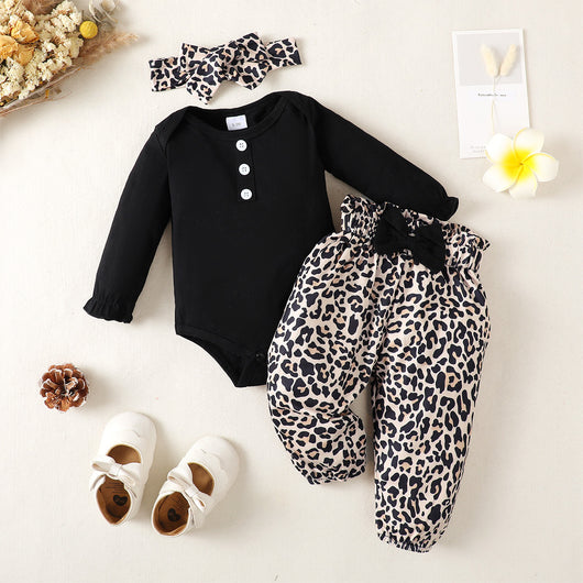 Enterizo Térmico de Algodón para Bebé con Pantalón Estampado Leopardo